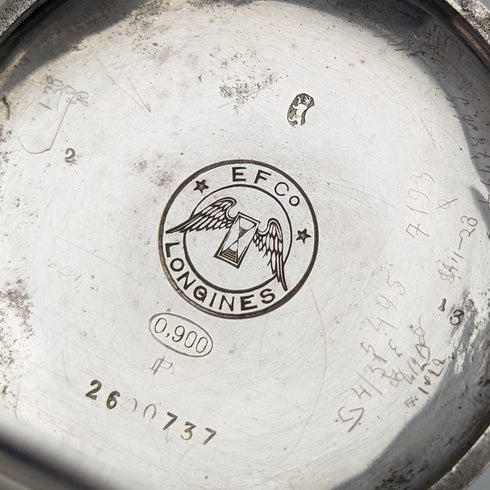 1902年頃 アンティーク ロンジン 懐中時計 アール・ヌーヴォー彫刻 銀側ハンターケース 動作良好